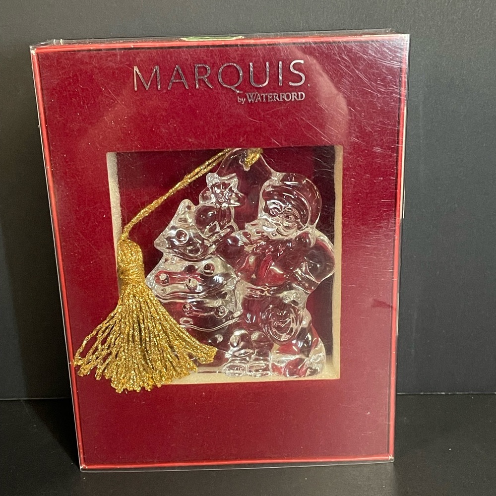 Waterford Marquis Crystal Santa & Tree Holiday Ornament with Gold Tassel